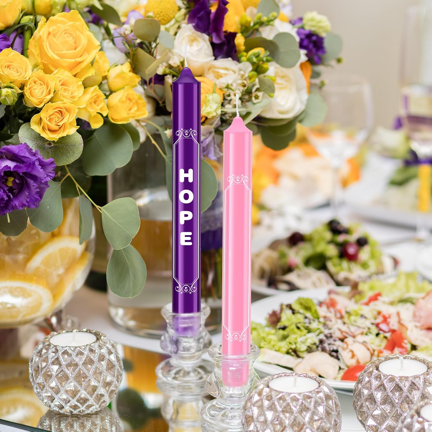 Tondiamo 5 Pieces Christmas Advent Candles with Words Christ, Peace, Joy, Hope White Advent Wreath Candlestick Christmas Advent Candle Taper Candles Purple Candle for Church Advent Wreath Decor image number 5