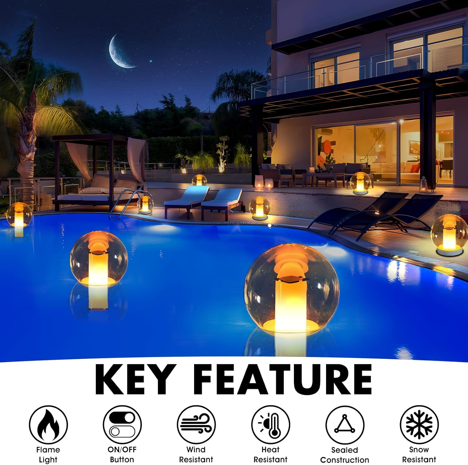 Floating Pool Lights, Solar Powered Flame Pool Lights, IP68 Waterproof Swimming Pool Lights That Float, Glow in the Dark Pool Ball Lights, Solar Floating Lights for Pool, Pond Gifts -2PCS