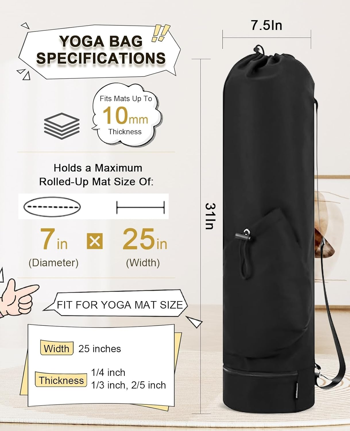 Yoga Mat Bag Waterproof Adjustable Strap Multi-Pocket Gym Travel Beach Park Classroom Accessories with Wet Pocket - Blue image number 5