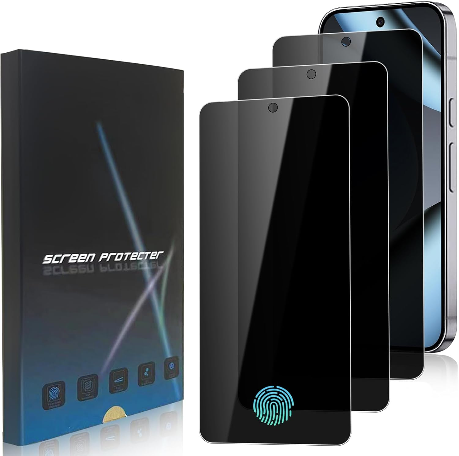 Zonyee 3 Pack Privacy Screen Protector for Google Pixel 10 Pro, 9H Hardness Anti-Spy Full Adhesive Coverage Tempered Glass Film for Google Pixel 10 Pro [Support Fingerprint Reader, Anti-Fingerprint] image number 2