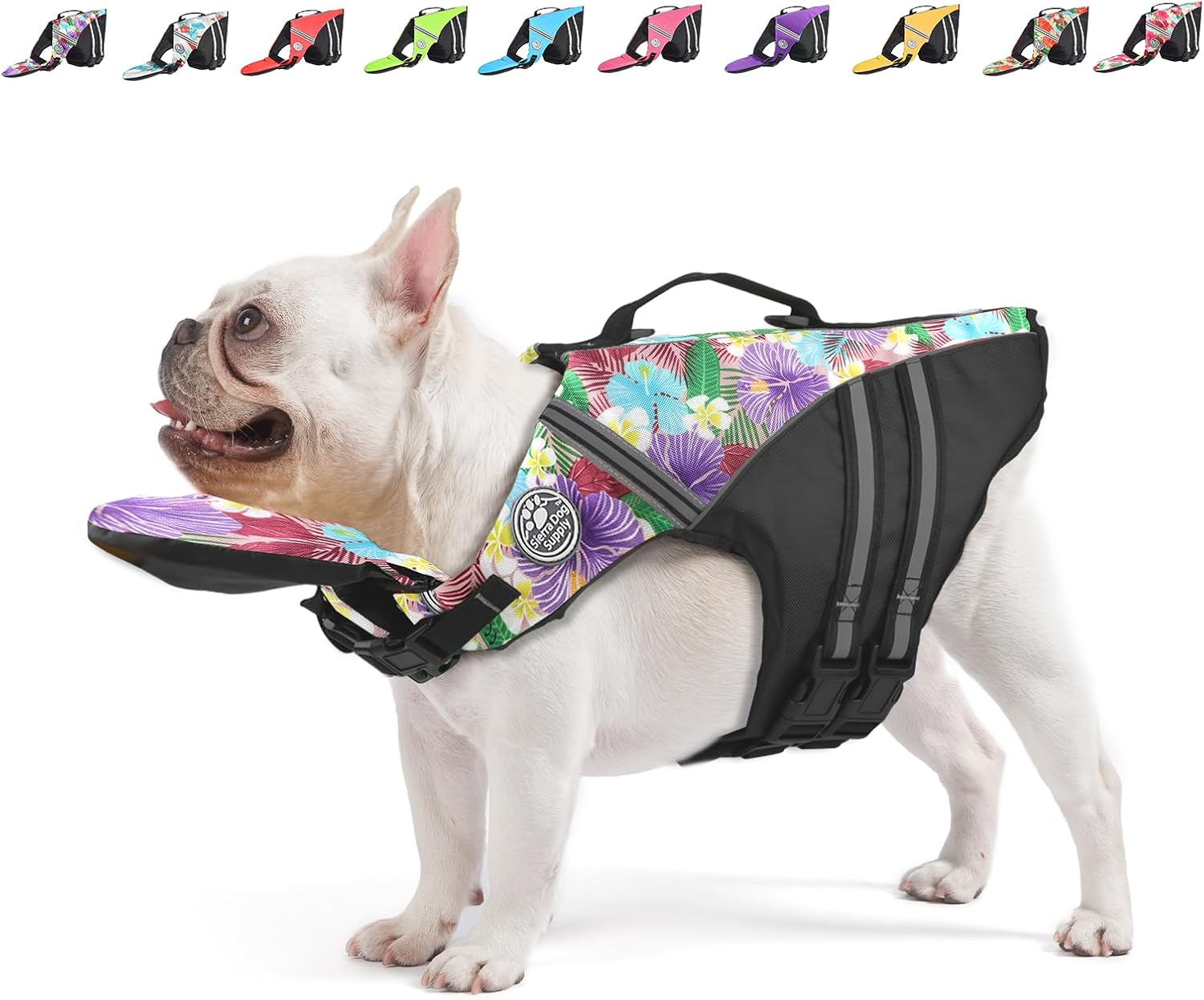 Mklhgty Dog Life Jacket, Reflective Dog Life Vest with Removable Neck Float High Buoyancy for Swimming and Boating, Ripstop Pet Safety Swimsuit Rescue Handle for Small Medium Large Dogs