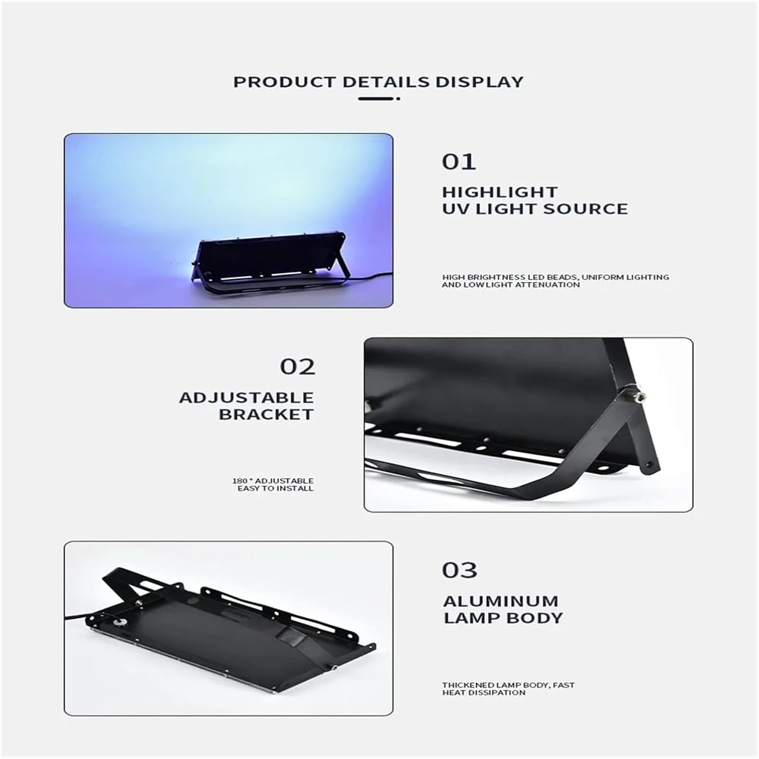 Led 50-300W UV Curing Lamp 395Nm 405Nm Fluorescent Detection Shadowless Glue Purple Light Green Oil Resin for DIY Enclosures(50W,395+365Nm) image number 2