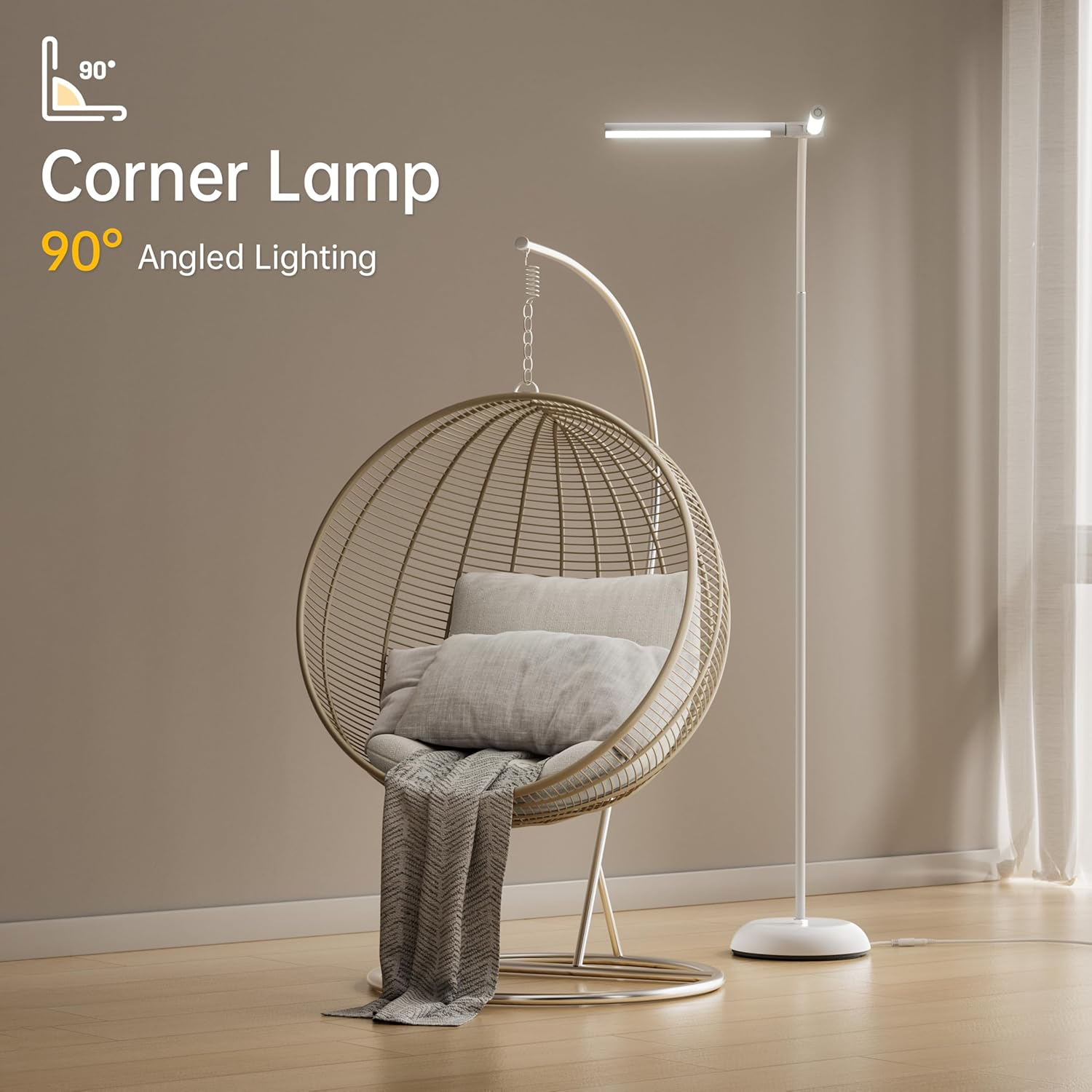 Dual LED Light Bar Floor Lamp, 59Cm Long 180&deg; Wide-Angle Stand Lamp, Independent Dual-Head Control Reading Light, 4 Brightness Levels, Floor Lamps for Living Room with 360&deg; Flexible Gooseneck (White) image number 3