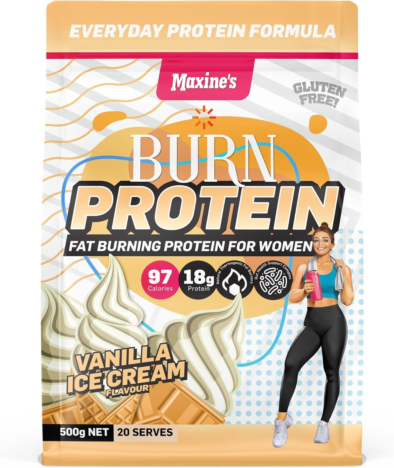 Maxine'S Burn Vanilla Ice Cream Gluten Free Protein Powder 500 G image number 2