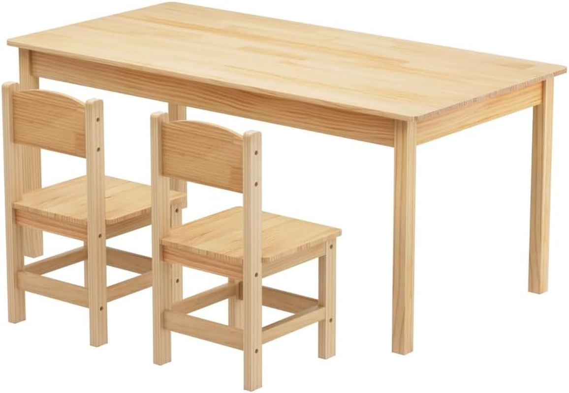 Keezi Kids Table and Chairs Set Play Activity Study Desk Natural Pinewood 3PCS image number 2