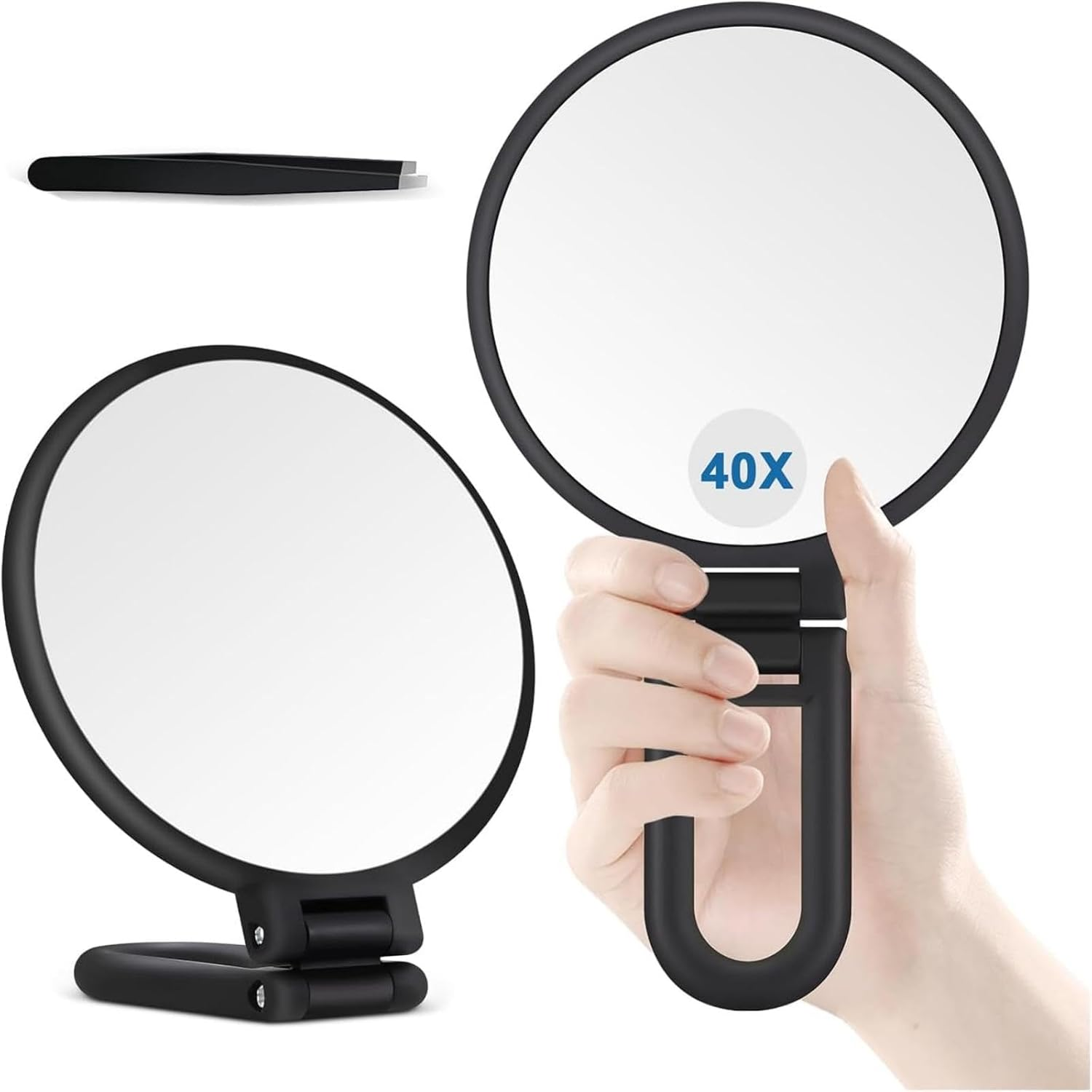 Valentine'S Day Gift 40X Magnifying Mirror &ndash; Double-Sided Hand Mirror with 40X/1X Magnification, Foldable & Portable Makeup Mirror for Travel, Eyebrow Plucking, Eyelash Application (White)