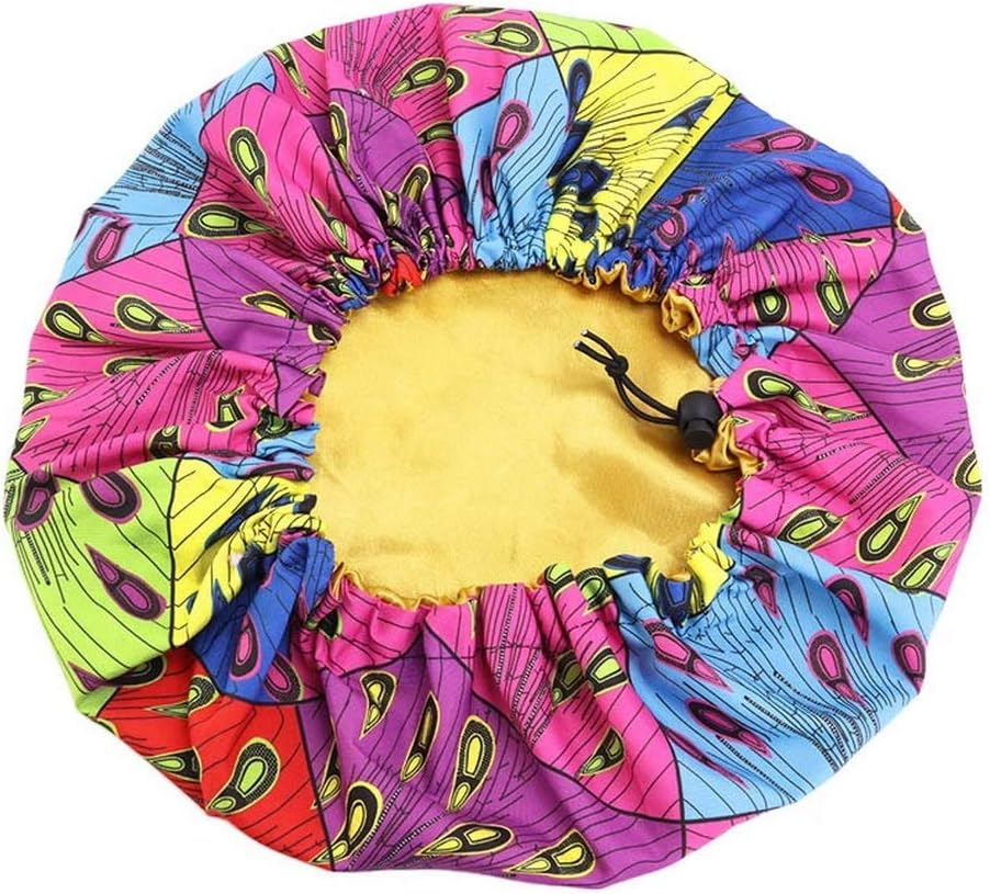 COMVIP 1Pc Kids Satin Bonnet Elastic Band Night Head Cover Sleep Cap B: Peacock image number 1