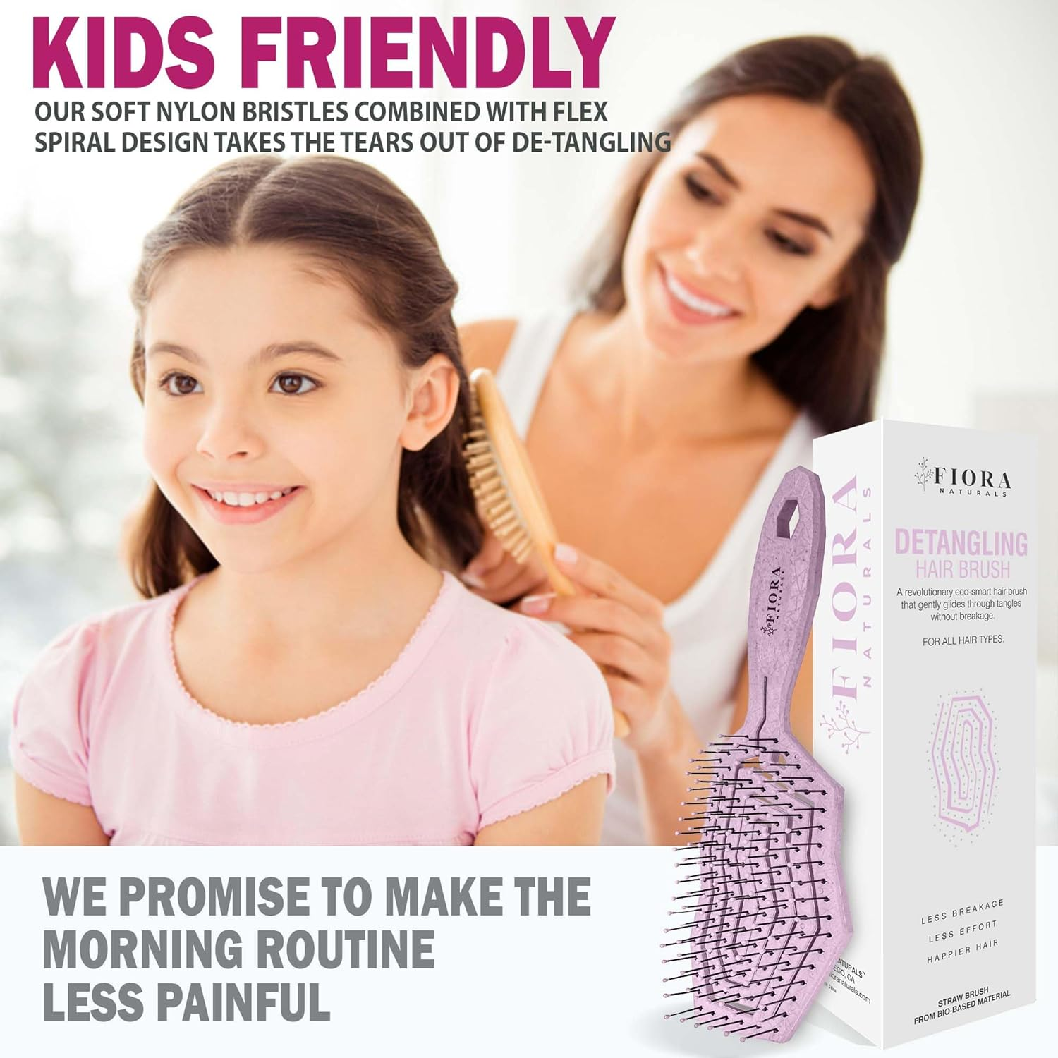 Fiora Naturals Hair Detangling Brush -100% Bio-Friendly Hair Detangler Brush W/Ultra-Soft Bristles- Glide through Tangles with Ease - for Curly, Fine, Women, Men, Kids, Toddlers, Wet and Dry Hair - Green image number 3