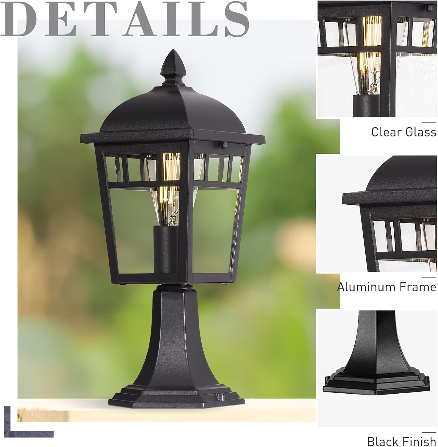 EMLIVIAR 16'' Outdoor Lamp Post Light Fixtures, Exterior Post Lighting Fixture, Die-Cast Aluminum with Clear Glass Shade and Black Finish, AUD02P BK image number 1