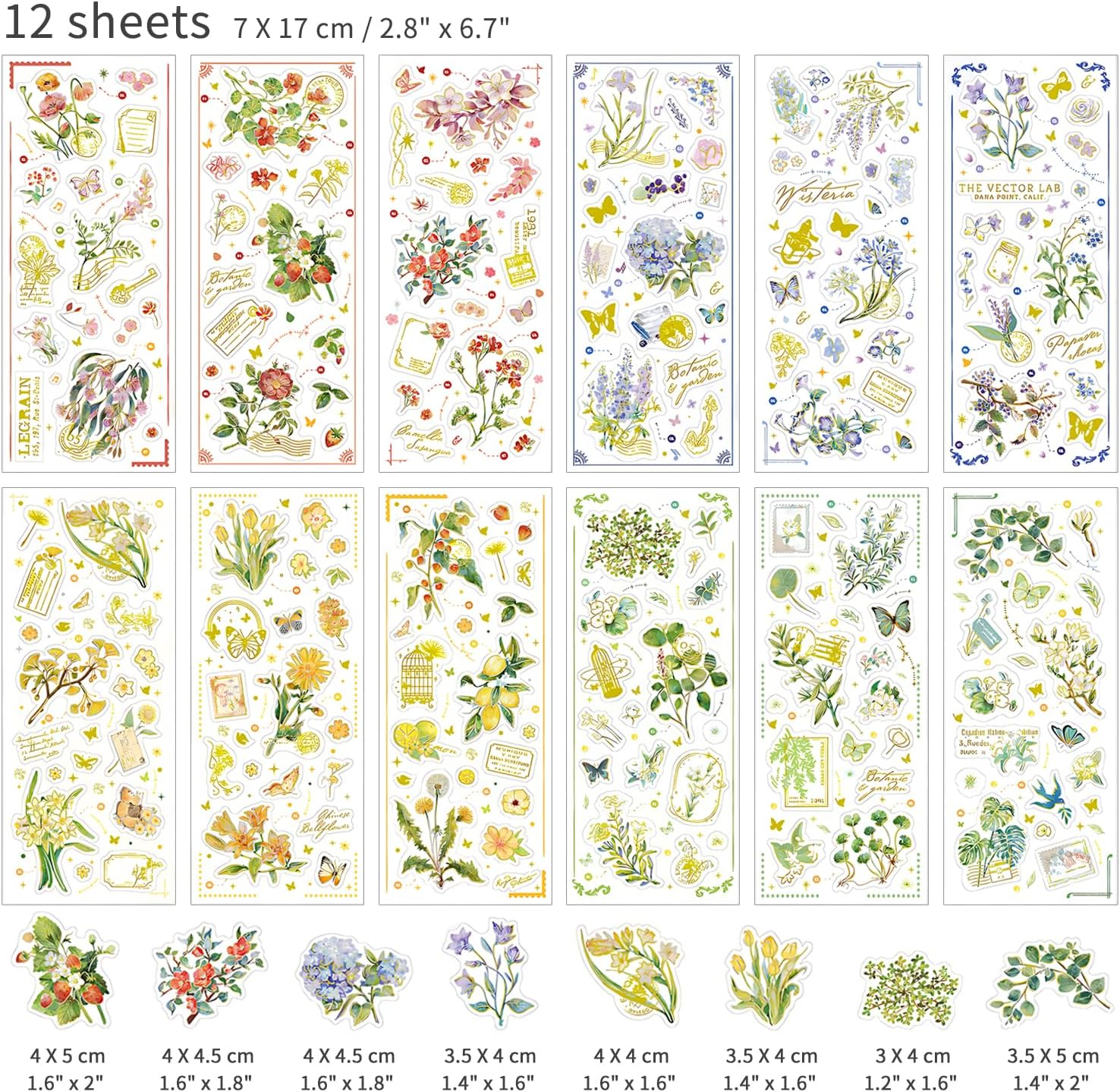 Mayplous 4 Packs Modern Floral Stickers with Silver Foil Embossing for Scrapbooking, Journals, Planners, Card Making & Collage (Villa) image number 5