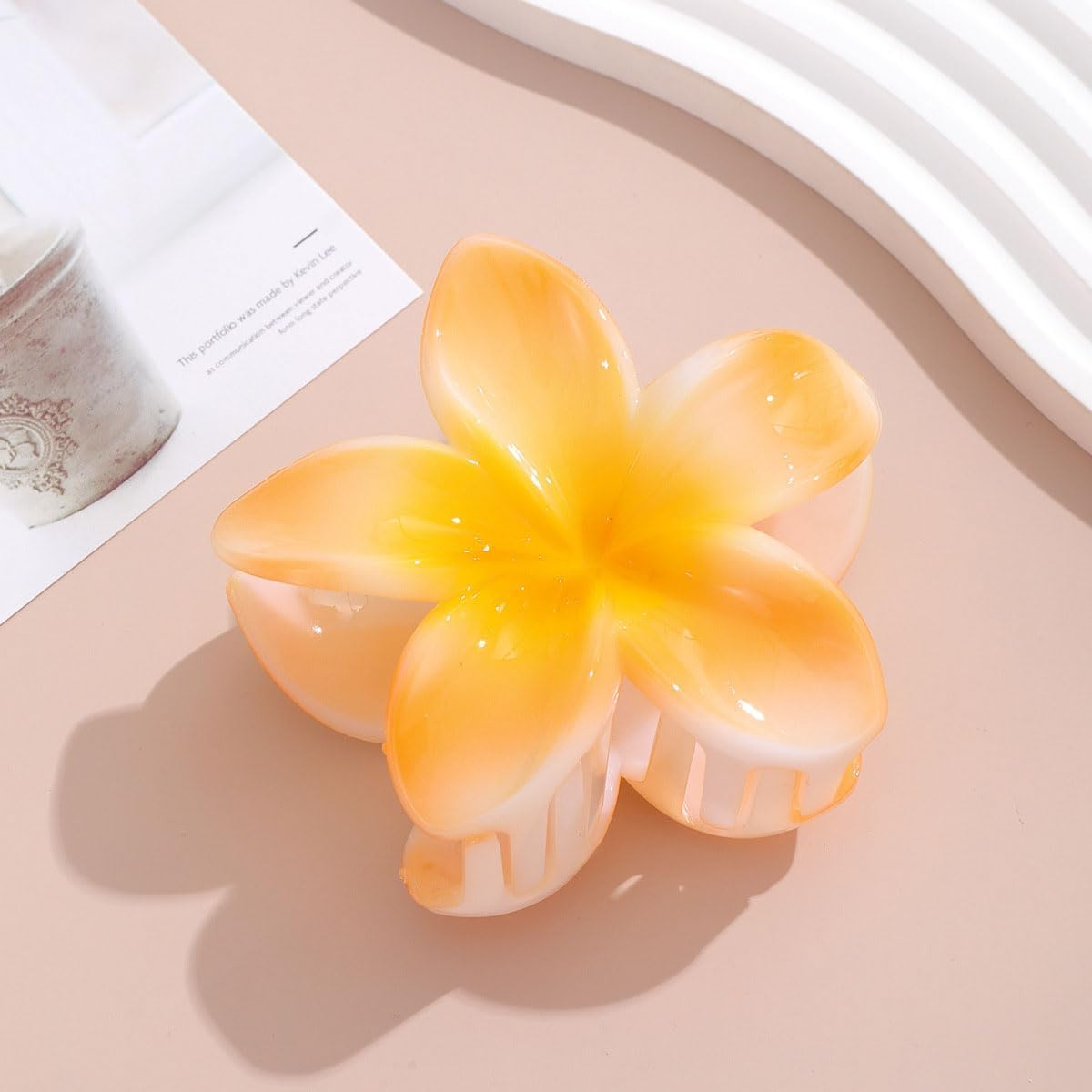 12Pcs Hawaiian Plumeria Flower Claw Hair Clip, Betterjonny Large Claw Clips for Thick and Thin Hair,Beach Tropical Hair Claw Clips for Women Teen Girls image number 2