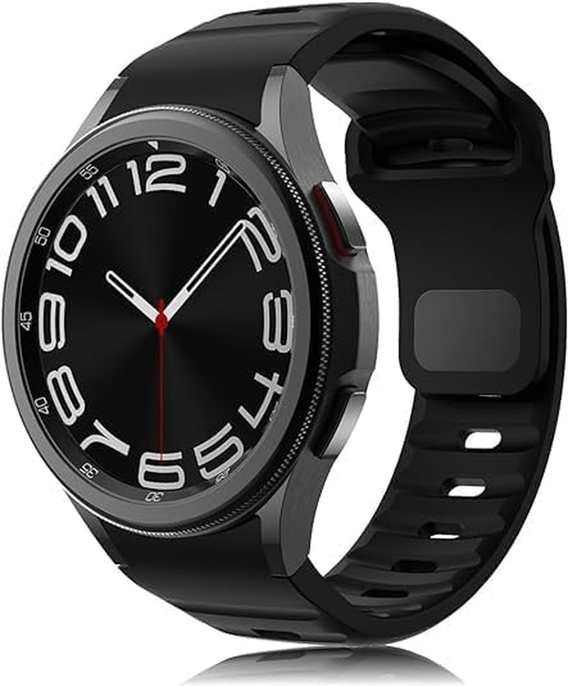 Rugged No Gap Band for Samsung Galaxy Watch 7 6 5 4 Band 44Mm 40Mm/Galaxy Watch 6 Classic Bands 47Mm 43Mm/Watch 5 Pro 45Mm/Watch 4 Classic 46Mm 42Mm, Silicone Wristband Sport Strap Men Women-Black