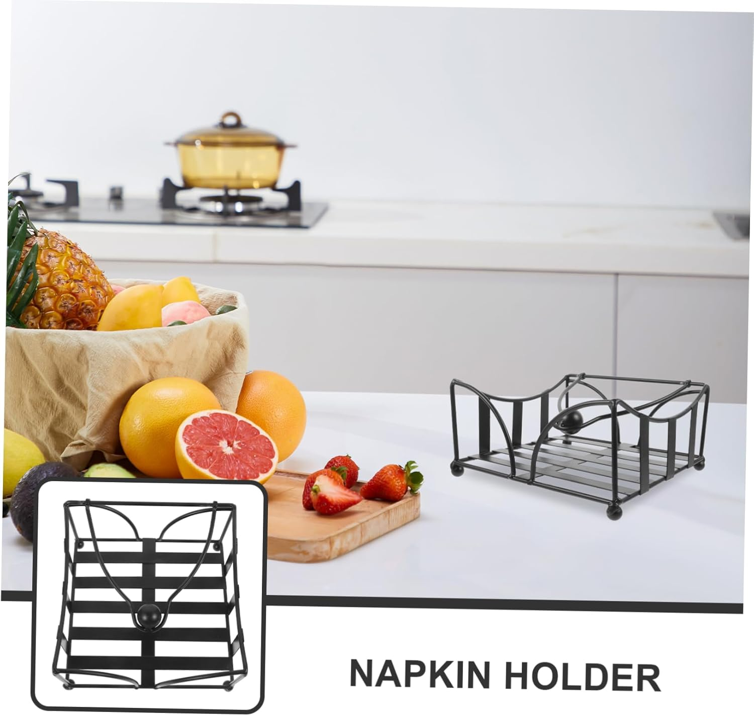 Alipis Farmhouse Napkin Holder Iron Paper Towel Rack Napkin Dispenser for Table Black image number 6