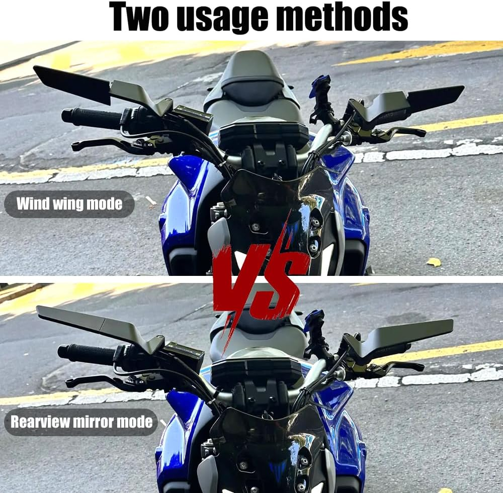 KAIQIVEM Motorcycle Mirrors Stealth Wind Wing Side Rearview Mirrors Compatible with Z900 Z650 Z500 Z400 MT03 MT07 MT09 SP MT10 CB750 Hornet 1000 GSX-8S GSXS 750 1000 Svartpilen 401 image number 3