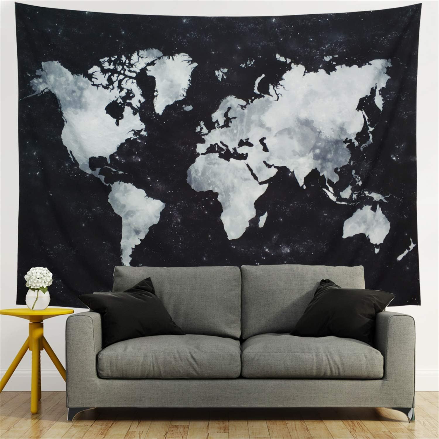 Lahasbja World Tapestry Map Tapestry Starry World Map Tapestry Apartment Essentials Black and White Tapestry Globe Galaxy Constellation Tapestry for Men Dorm Posters (M/51.2~59.1 Starry Map) image number 5
