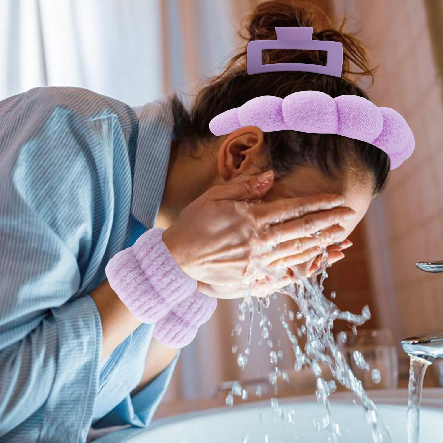 Spa Headband Set for Women, Make up Hair Band with Wrist Wash Band and Hair Clip, Make-Up Hairband, Sponge Headband, Skincare Headband, Stylish Gifts, Hair Accessories for Women Girls