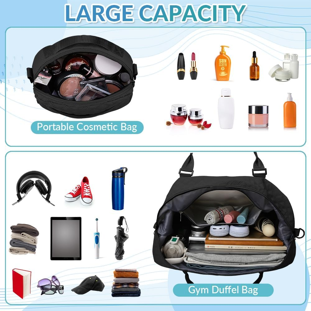 WOTWO 2PCS Travel Duffel Bag Set, Large Capacity Gym Bag with Wet Pockets & Shoe Compartment for Women & Men, Carry-On Overnight Bag with Toiletry Bag for Gym Yoga Travel image number 3