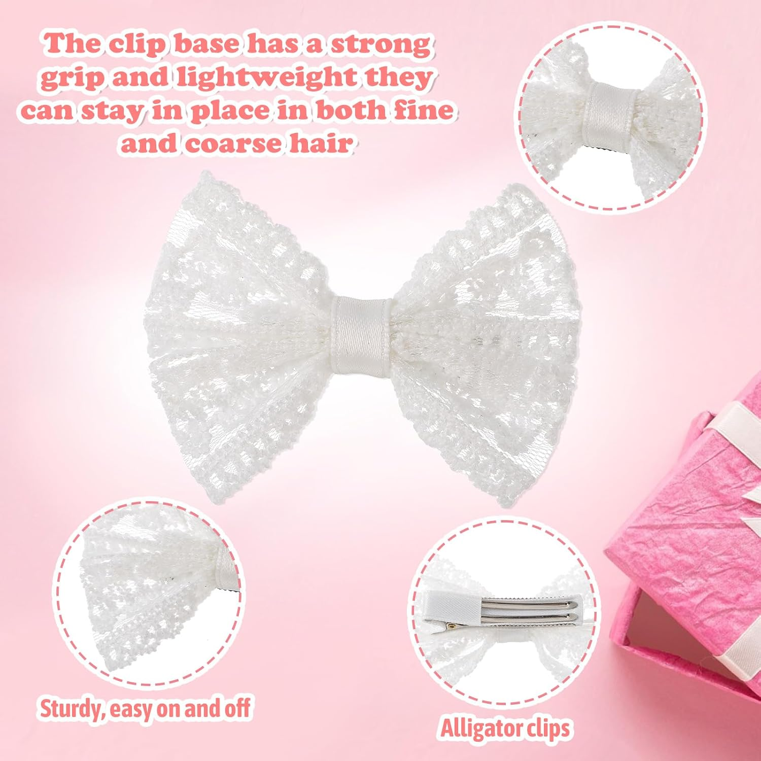 Ouligay 2 Pcs White Hair Bows for Girls, Lace Hair Bow,Small Toddler Bows for Girls Hair,Lace Bows for Hair,Cute Hair Accessories for Fine Hair Birthday Party Dress Decor Accessories image number 5