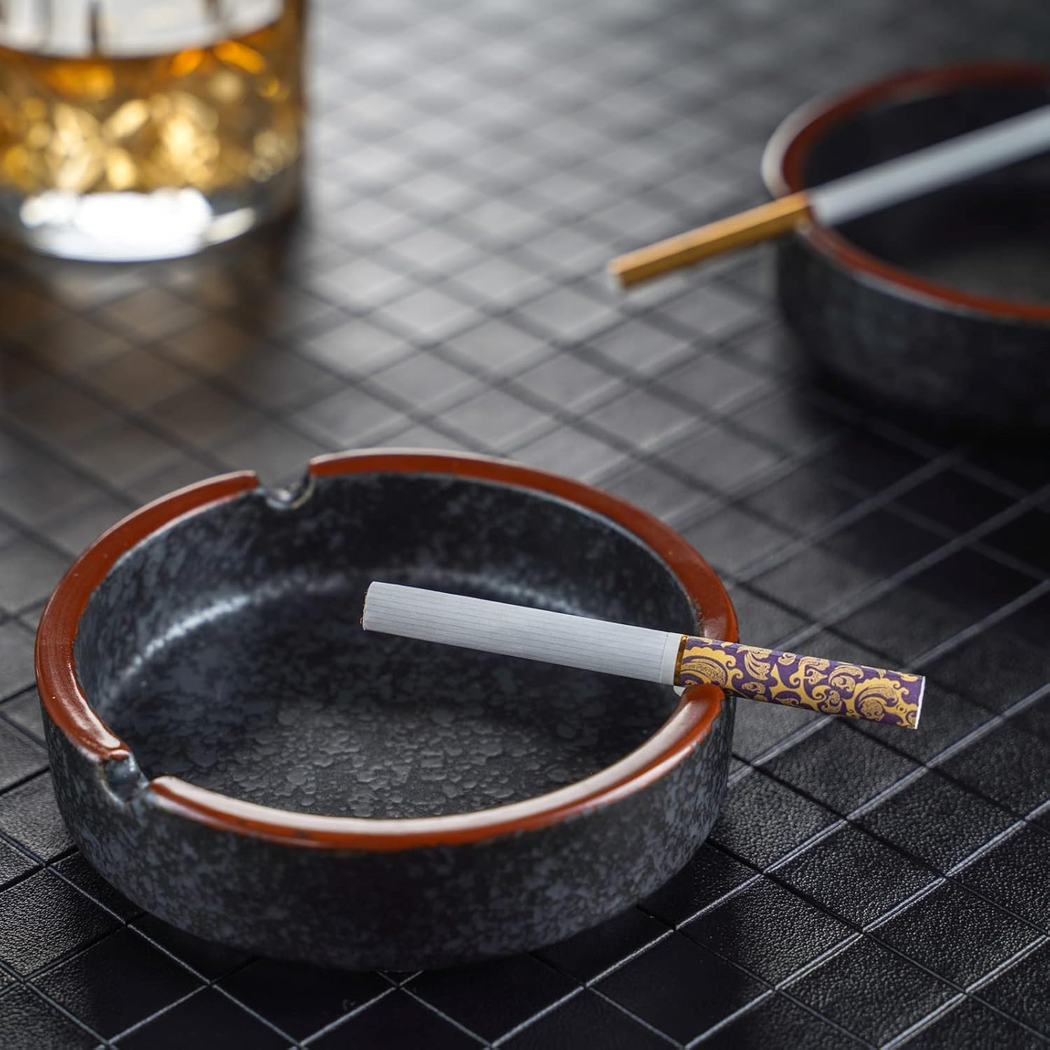 Ceramic Ashtray，Home Ashtray，Ashtray，Cigarette Ashtray for Indoor or Outdoor Use，Coffee Bar Ashtray，Cool Lava Dazzling Black Ashtray image number 3