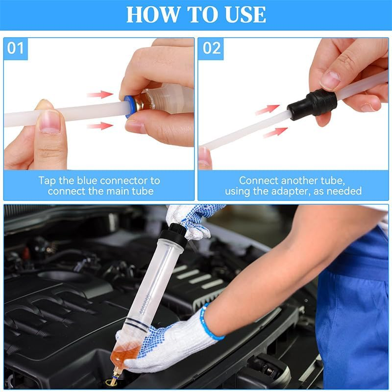 Automotive Fluid Extractor Pump, 1 Pack 200 CC Oil Change Syringe with Hose, Manual Fuel Suction & Filler, Fluid Oil Change Evacuator