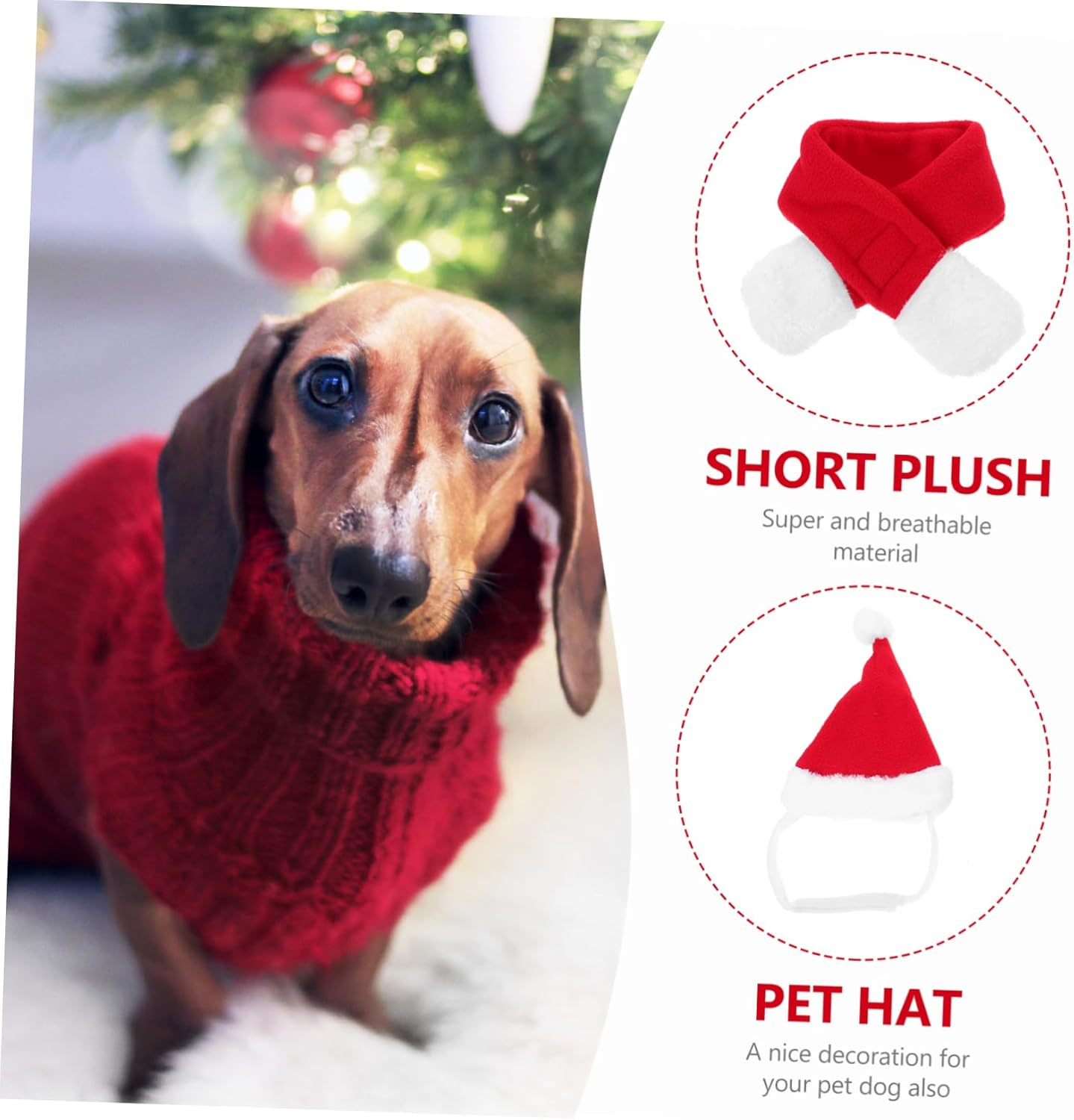 Christmas Pet Red Hat and Scarf for Dogs Washable Pet Scarf and Hat for Holiday Costume and Dog Christmas Decoration