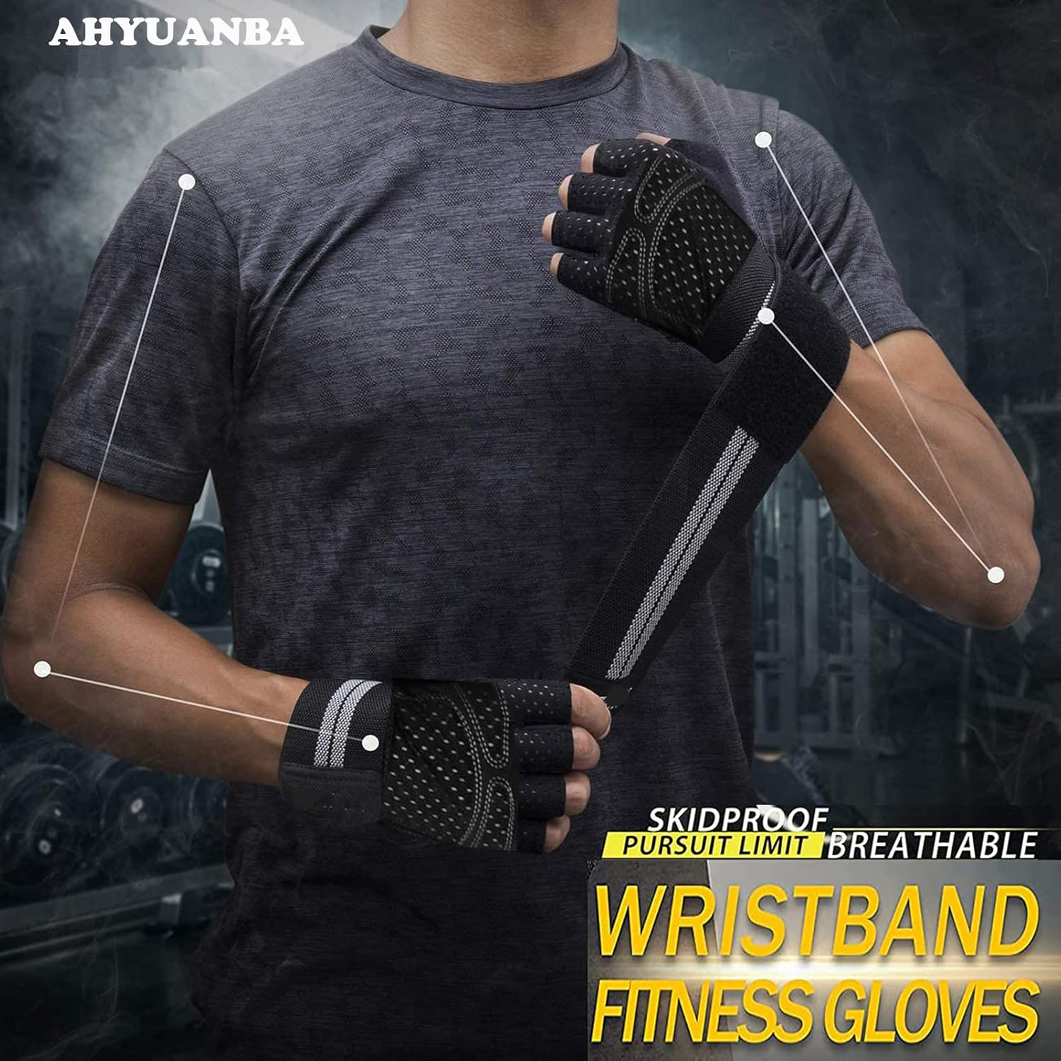 Workout Gloves for Men and Women,Weight Lifting Gloves with Wrist Wrap Support,Breathable and Non-Slip,Fingerless Gym Gloves with Full Palm Protection for Weightlifting,Fitness,Exercise,Training