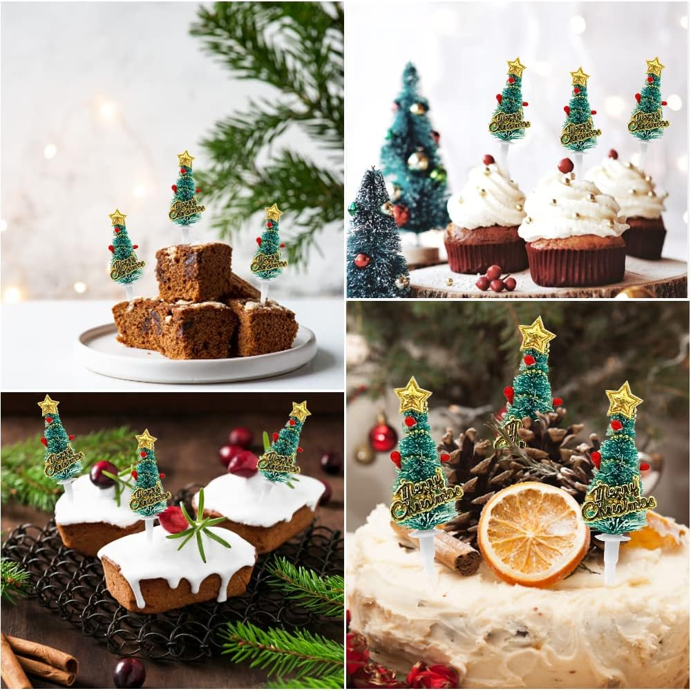 Pack of 12 Christmas Cupcake Toppers, Cake Decoration, Merry Christmas Mini Cake Topper, Christmas Tree Cake Topper, Cake Decoration for Xmas Party image number 3