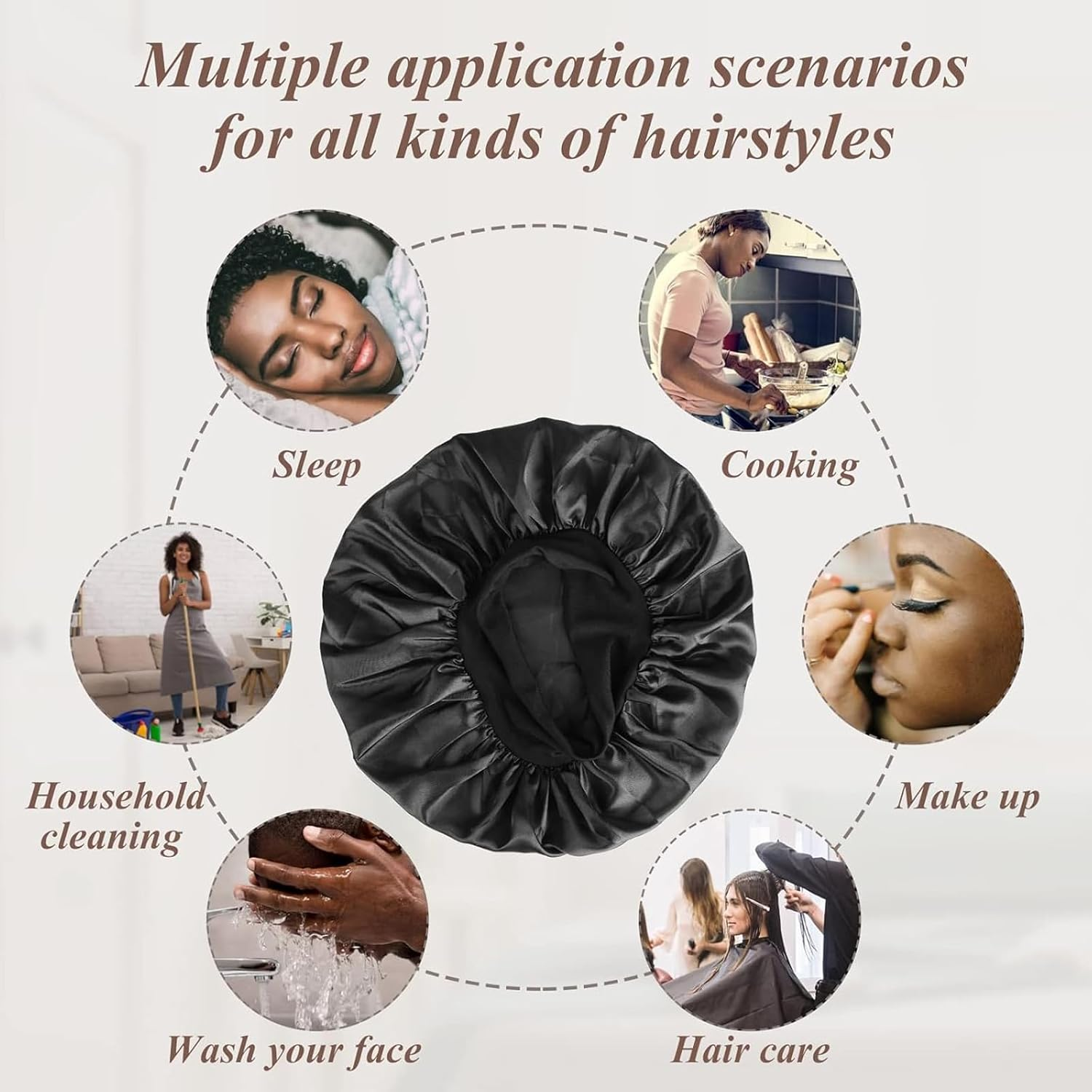 Silk Bonnet Sleep Cap Silk Elasticity Satin Hair Cap for Night Soft Bonnet Sleep Cap for Women image number 3