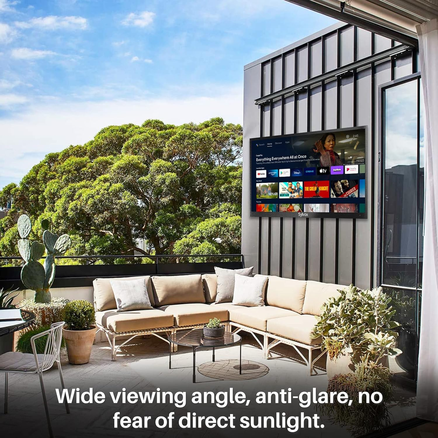 SYLVOX Outdoor TV, Smart Outdoor TV 43&rdquo; 2000 Nits Full Sun, 4K UHD Weatherproof Outdoor Television with Voice Control Chromecast Built-In, IP55 Android TV for outside (Pool Pro Series) image number 2