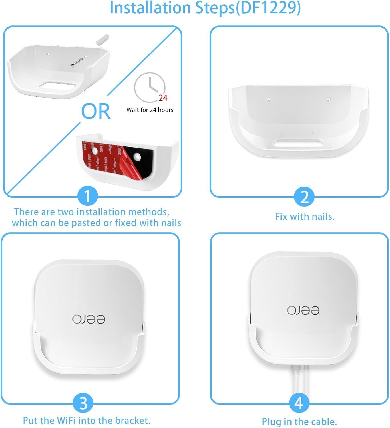 Dual-Mount Wall Bracket for Eero 7 (Wi-Fi 7) Router &ndash; Screw/Adhesive Installation, No-Drill Design, Space-Saving (2)