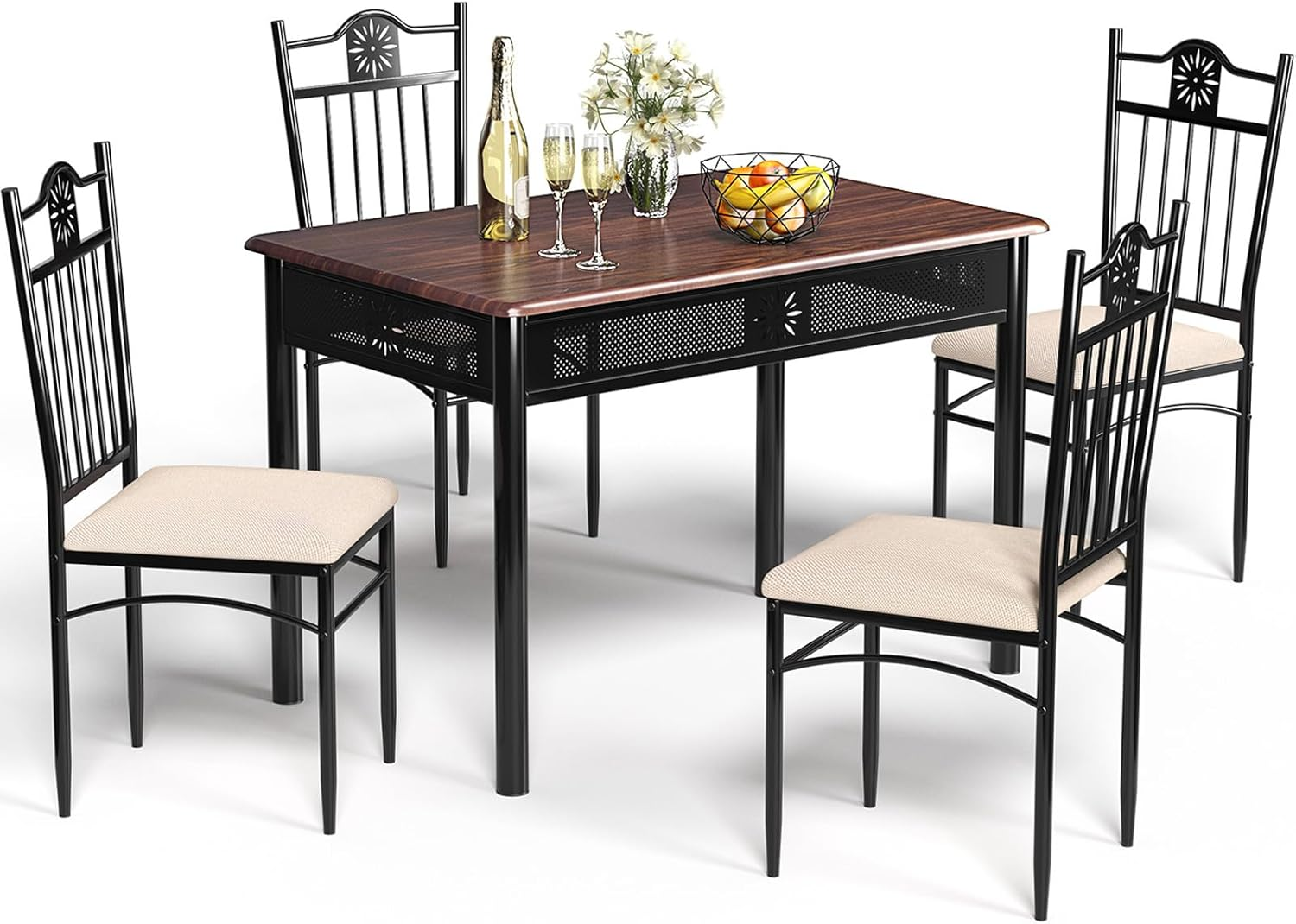 Giantex 5 Pieces Dining Table Set, Modern Kitchen Table Set for 4 Person, Rectangular Table W/ 4 Upholstered Chairs, Bistro Table Set for Home, Coffee Shop & Restaurant, Black