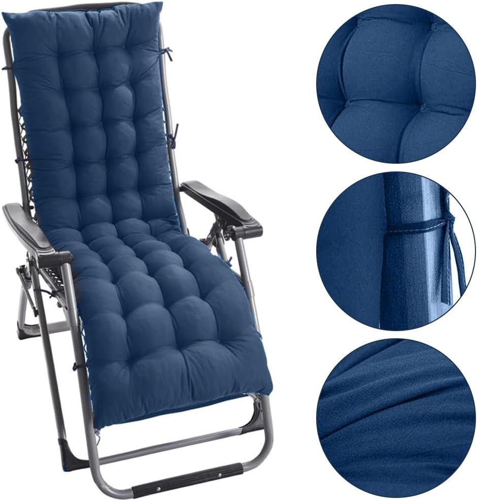 Thick Padded Sun Lounger Cushion with Ties, Quilted High Back Recliner Pad for Garden Patio Chaise Rocking Chairs, Indoor Outdoor Seat Mattress Replacement