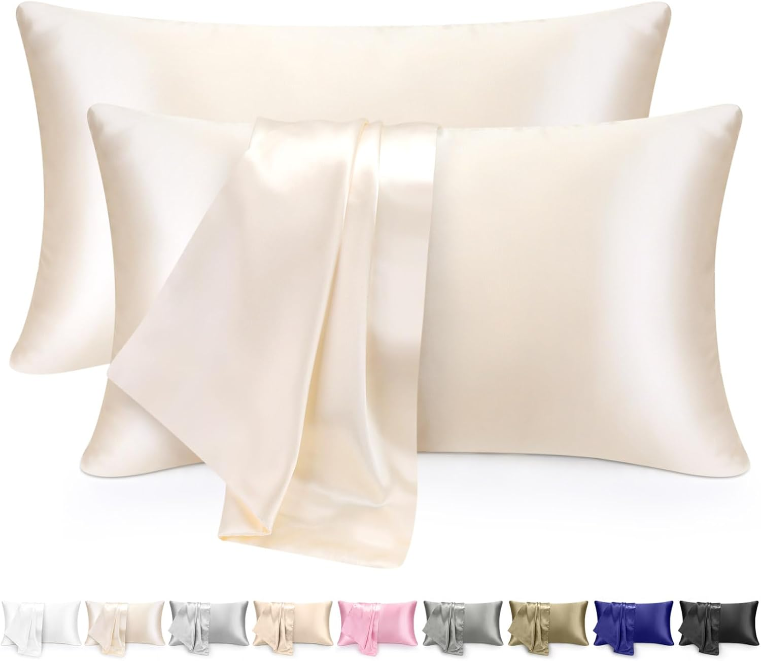 2 Pack Pillowcases, Silk Pillowcase for Women Men 51X76Cm Soft Comfortable Breathable Smooth Cooling Pillow Covers for Sleeping (Silver Gray)