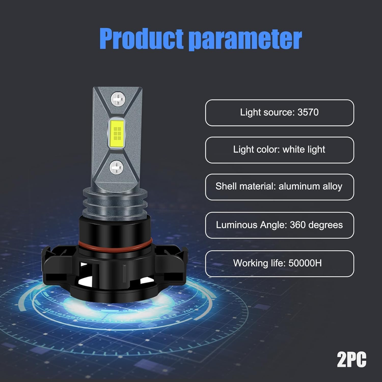 2X HOCOLO F2 5202 H16(Only European Car) 6000K LED Fog Lights Replace Halogen Bulbs,3570 Csp-Chips 80W 8000Lm,Bright IP68 Waterproof Vehicle Lamp Accessories Exterior Automotive(White, 5202/H16/PS24W) image number 3
