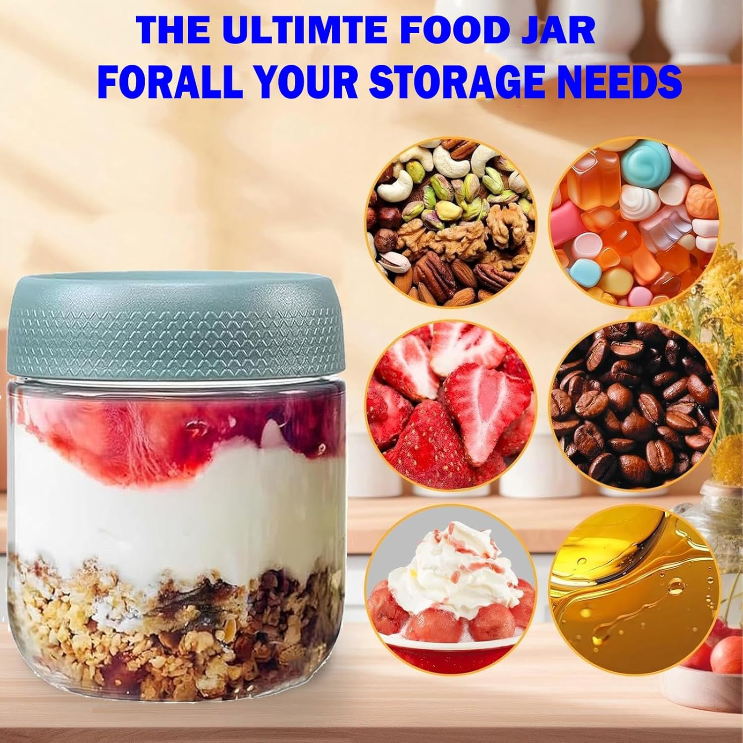 Set of 6 (350Ml)，Overnight Oats Containers with Lids, Glass Jars with Airtight Lids, Wide Mouth Mason Jars, Food Storage Containers, image number 3