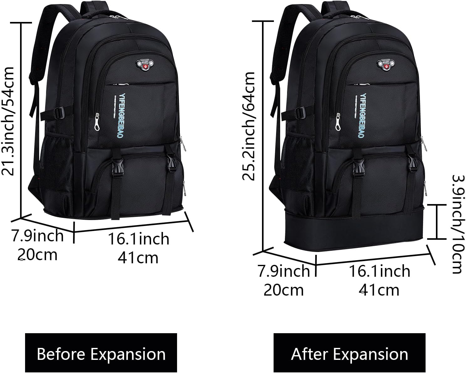 Wesoke 65L Hiking Backpack Black, Expandable Travel Hiking Daypacks, Waterproof Large Camping Backpack for Men Women, Foldable Lightweight Outdoor Sport Backpacking Backpack for Climbing Touringr image number 5