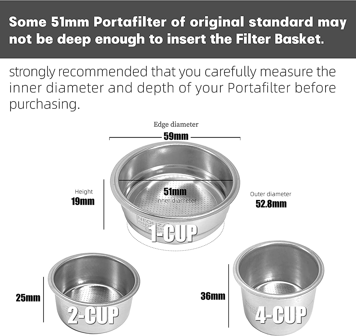 NEOUZA 51Mm 1 Cup Filter Basket for Coffee Portafilter, Compatible with Delonghi 51Mm Espresso Machines, 304 Stainless Steel image number 5