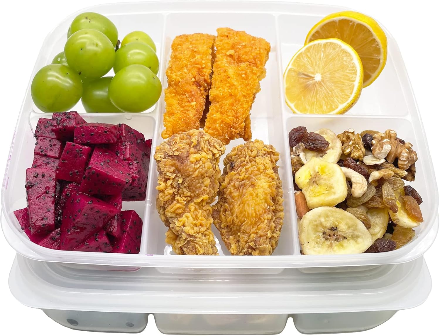 Tetebak Bento Box - 6-Compartment Reusable Bento Lunch Box for School, Work, and Travel, Food Prep Containers, Snack Containers for Kids, Portion Control Bento Lunch Box for Adult, Set of 2, Clear image number 4