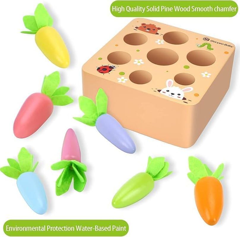 Montessori Toys for 3+ Year Old Wooden Toys Developmental Shape Sorting & Matching Puzzle Carrots Harvest Game Educational Learning Shape Sorting Matching Gifts for Toddlers Babies Boys and Girls image number 3
