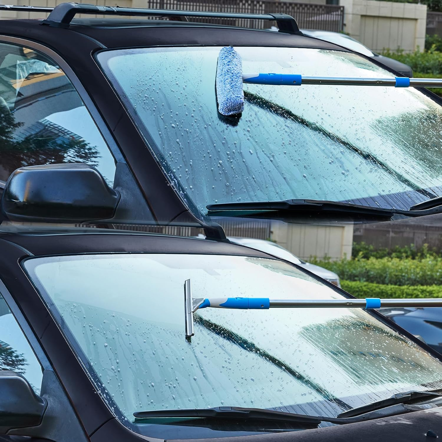 Mitclear Window Cleaning Kit with Extension Poles(77In), Window Cleaner Tool with 14&rsquo;&rsquo; Silicone Squeegee & Microfiber Scrubber, Professional Window Washing Equipment for Shower Glass Mirror Door Car image number 3