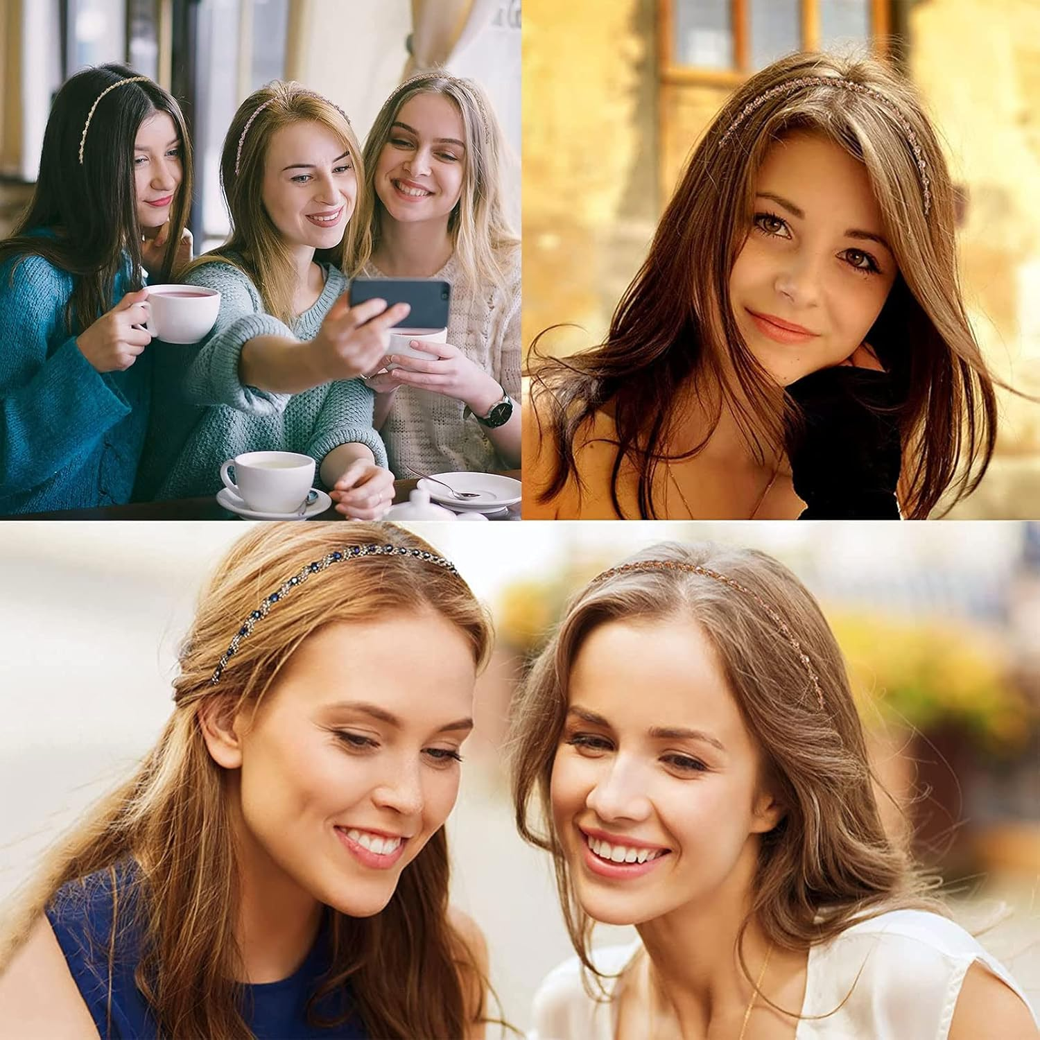 Pack of 5 Women'S Headbands, Colourful Crystal Rhinestone Headband, Glitter Headband, Rhinestone Hair Band, Crystal Hair Clips, Women'S Headband, Non-Slip Bangs Hairstyle Hairpin Headband for Women Girls image number 5