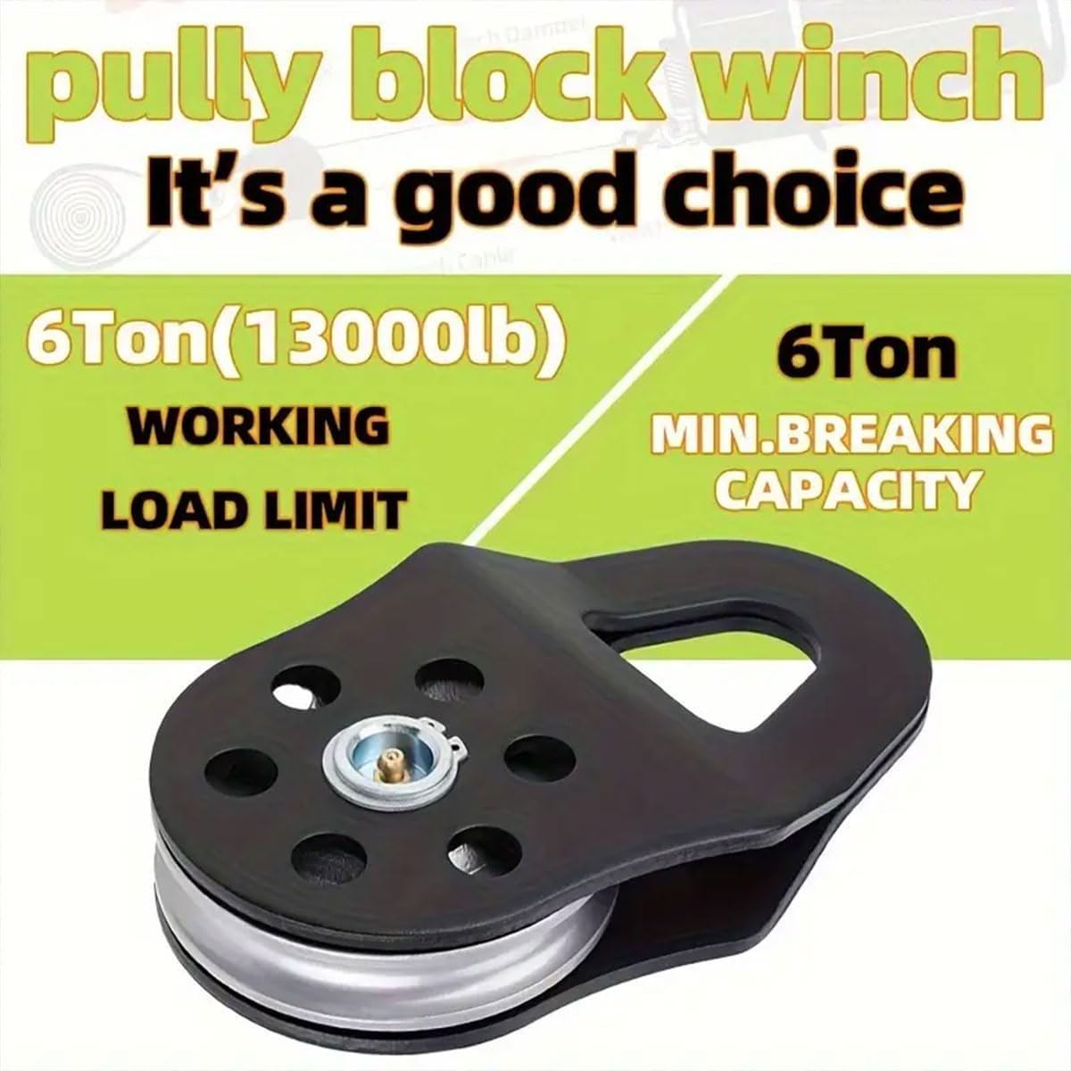 AIMALL Heavy Duty Winch Pulley Block &ndash; 6 Ton 13,000Lbs Snatch Block Tow Hook Accessory for Off-Road Recovery, Synthetic & Steel Cable Compatible, Steel Construction - Red image number 7