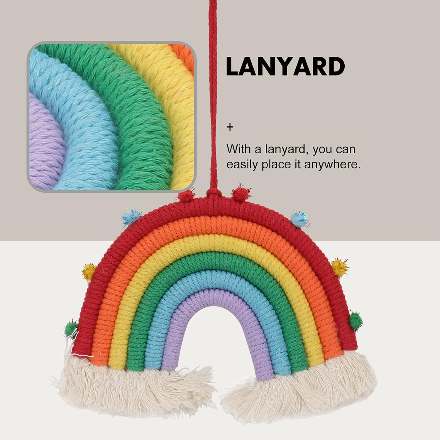 Handmade Rainbow Tassel Pendant Red Ball Rainbow Hanging Home Decor Woven Wall Tapestry Hanging Decoration for Living Room image number 4