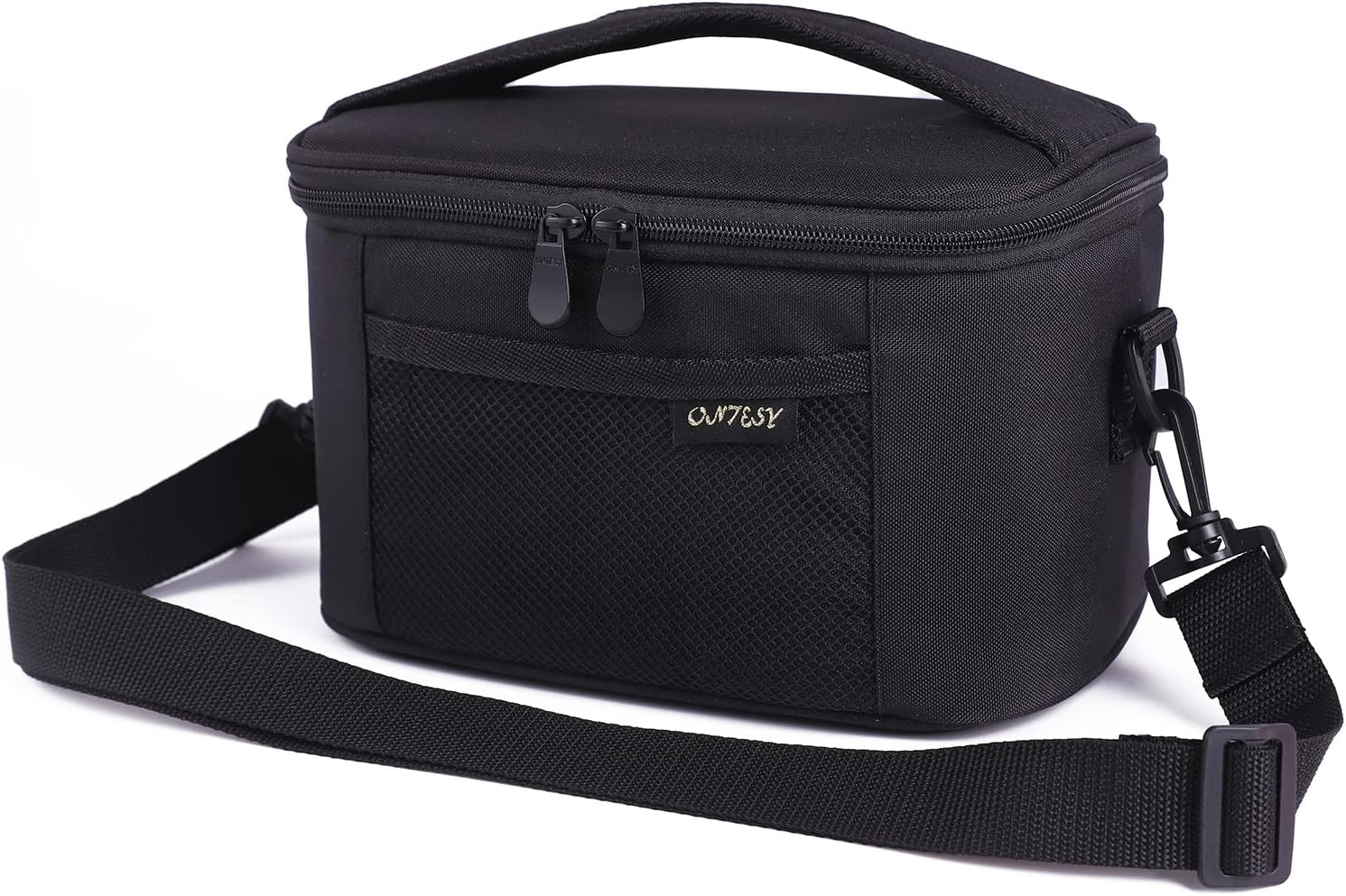 ONTESY Black Lunch Box for Men Women, Solid Color Insulated Bag for Work School Picnic Foldable Medium Size Leakproof Cooler for Kids Boys Girls with Adjustable Shoulder Strap for - 7.2L