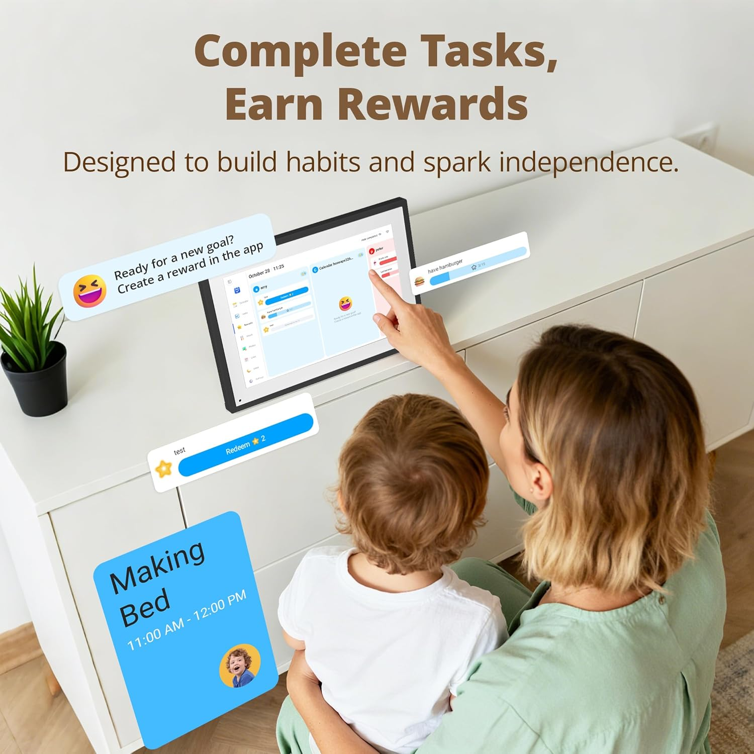 Dragon Touch 10.1 Inch Digital Calendar Chore Chart &ndash; Interactive Touchscreen,Digital Picture Frame Smart Family Planner, Hearth Display Desk Digital Calendar Seamless Scheduling Black