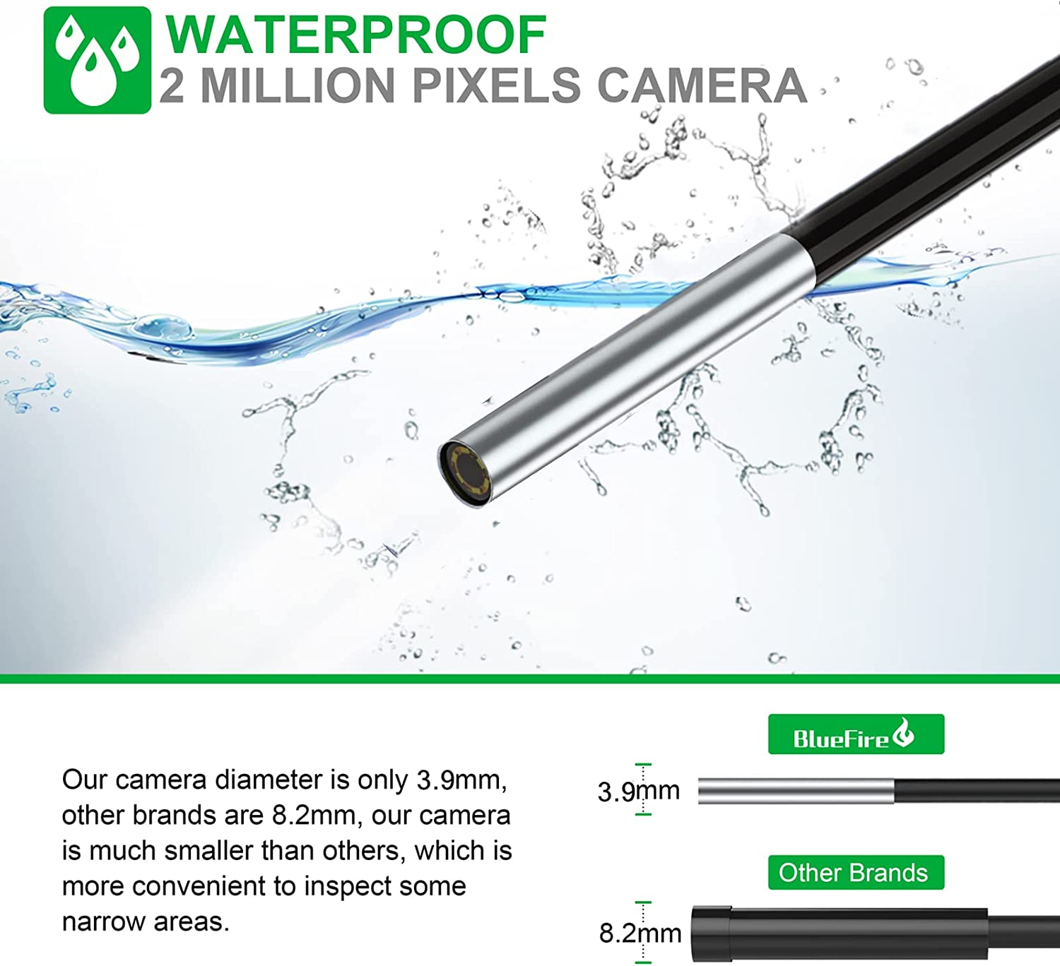 Bluefire Industrial Endoscope, 3.9Mm Super Slim Industrial Borescope for Automotive Inspection, 1080P HD Snake Camera with 6 LED Lights, Waterproof Inspection Camera for Smartphone/Tablet(3.5M) image number 5