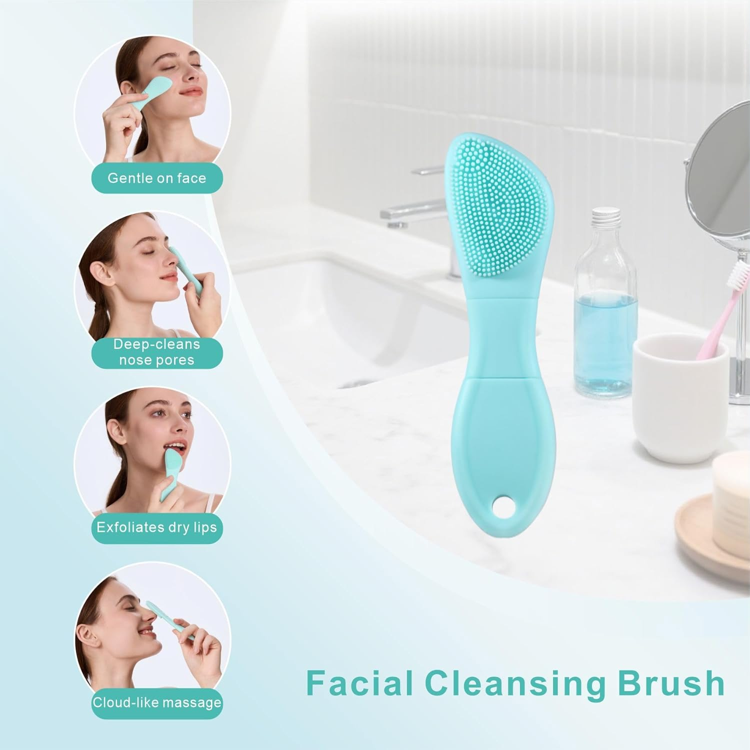 YEADMAL Blackhead Remover&Silicone Face Scrubber,Face Spatula,Facial Cleansing Brush, Pore Brush, Face Scrubber Exfoliator for Facial Deep Cleansing (Cyan)