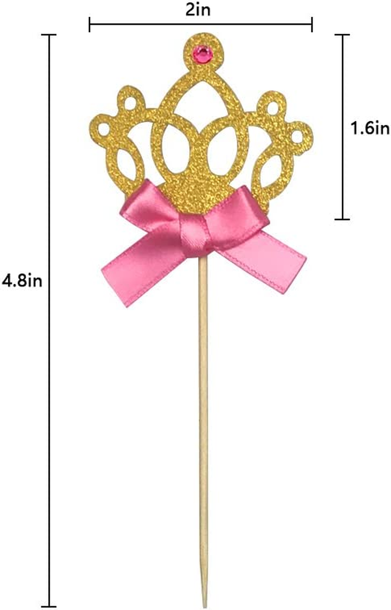 Gold Glitter Princess Crown Tiara Cake Cupcake Toppers Picks for Wedding Birthday Baby Shower Kids' Party Decorations 24 PCS image number 2
