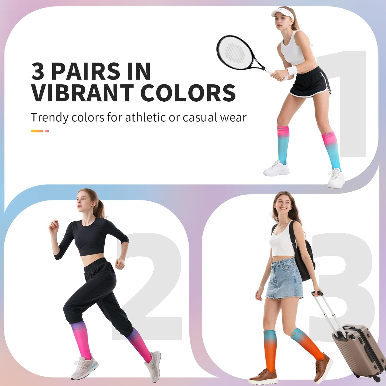 Cambivo 3 Pairs Compression Socks for Women, 15-20 Mmhg Graduated Support, Compression Stockings for Nurses, Travel, Work