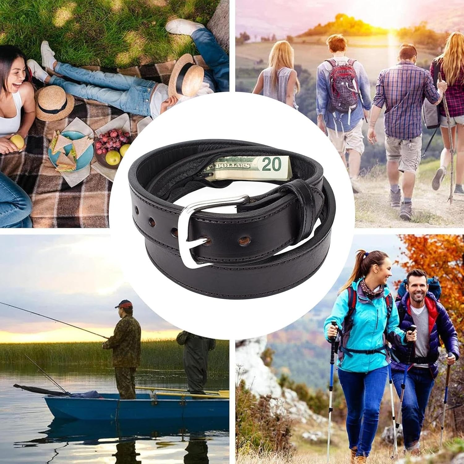 Leather Money Belt | Secret Hiding Mone Storage Belț | Hidden Anti-Theft | Men'S Travel Bag with Hidden Zipper for Business Travel, Travel Gift for Men, Father And image number 4